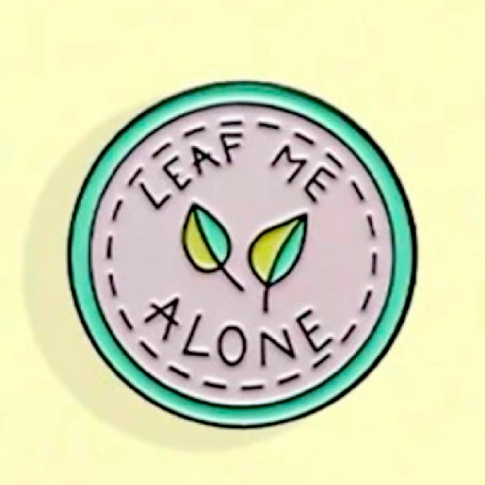 Leaf Me Alone Round Lapel Pin Pink, Mint, Black🍃